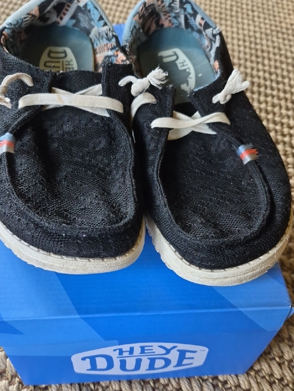 Hey Dude Kids Black Canvas Slip-On Moccasins with White Laces